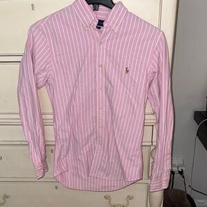 Men’s Polo by Ralph Lauren Slim Fit Pink and White Striped Shirt